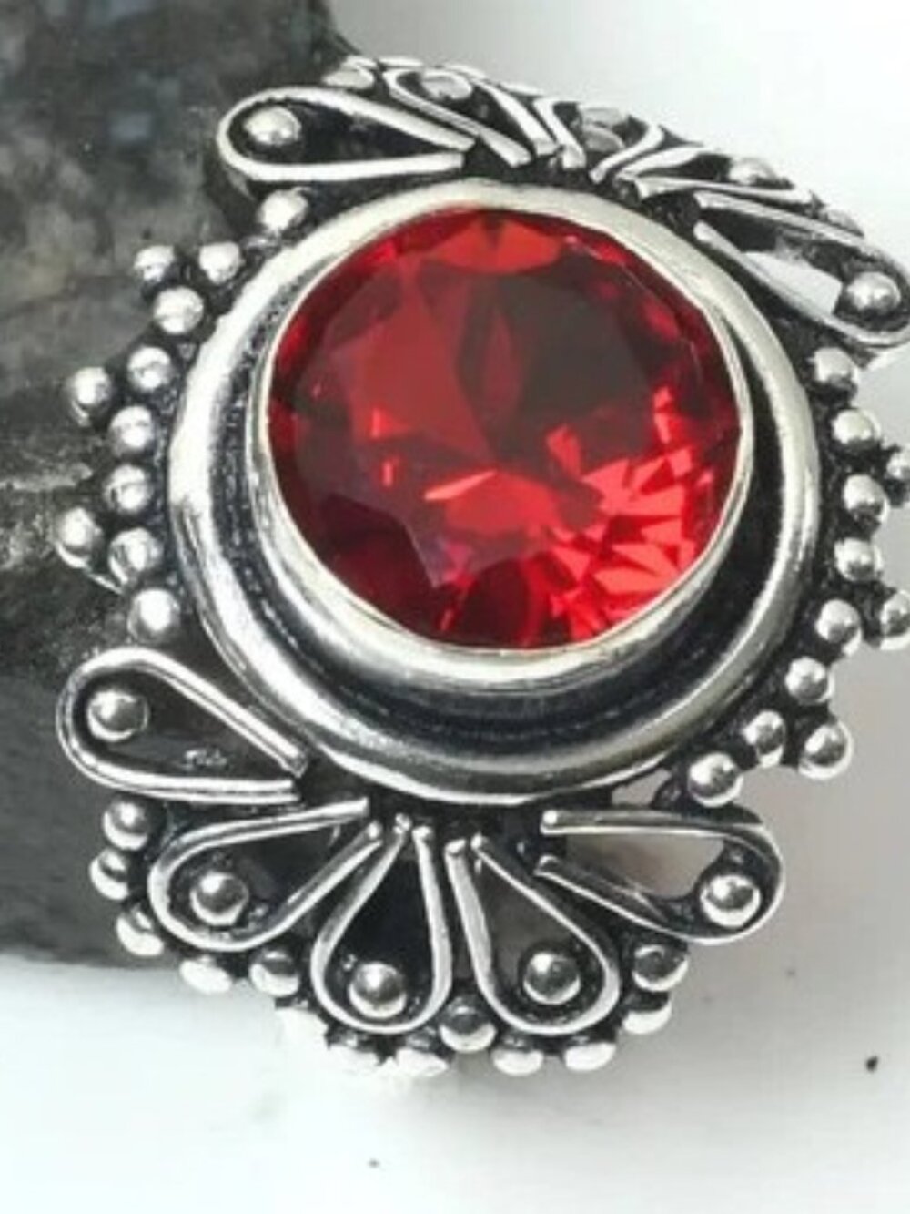 Garnet Gemstone Sterling Silver Ring Size 8